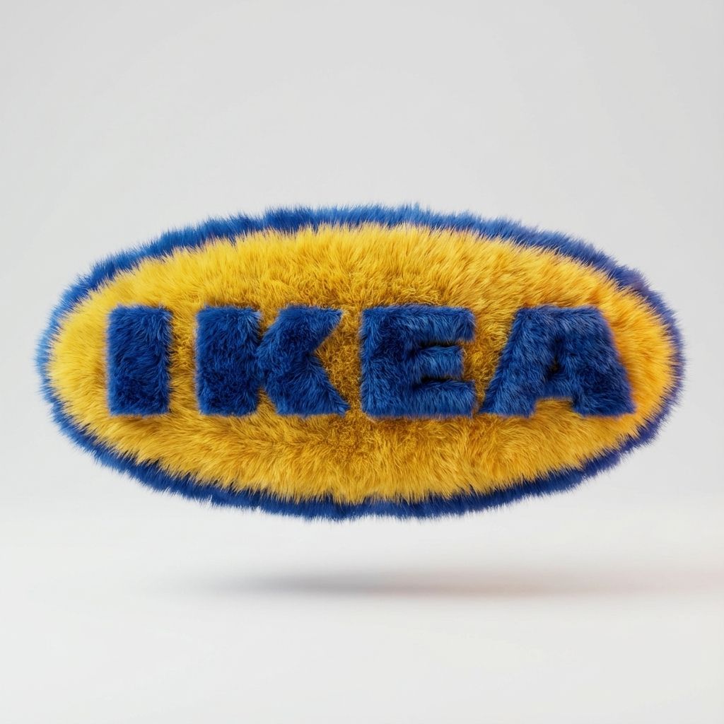 Fluffy furry 3D render of the IKEA logo