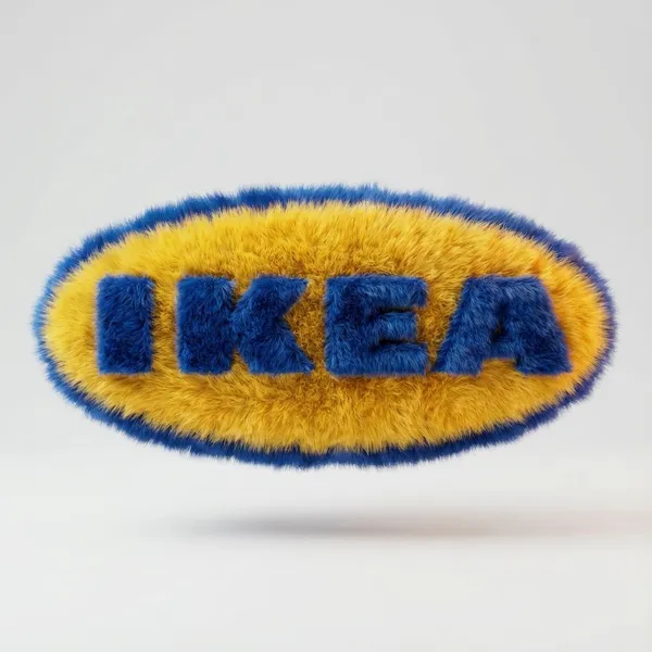Fluffy furry 3D render of the IKEA logo