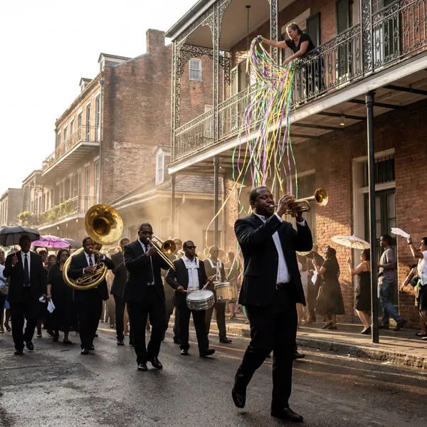 Jazz funeral procession in the French Quarter