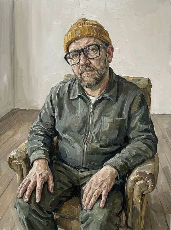 The person painted by Lucian Freud. Thick impasto
