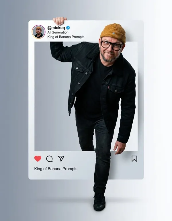 Man stepping out of a social media interface frame