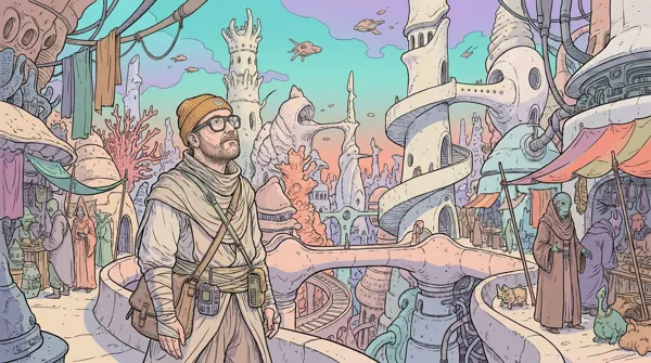 The person drawn by Moebius, standing in a