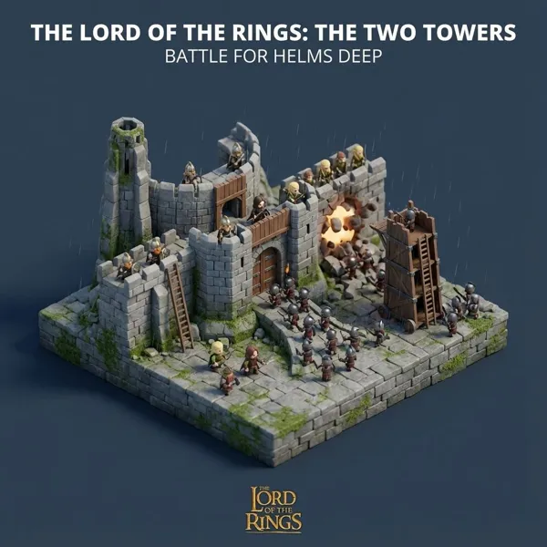 Miniature Isometric Diorama of Helm's Deep Battle