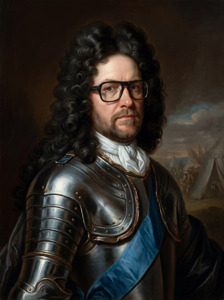 Baroque Military Commander in Armor Wearing Modern Glasses