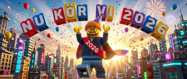 Lego Minifigure Celebrating New Year with Giant Blocks