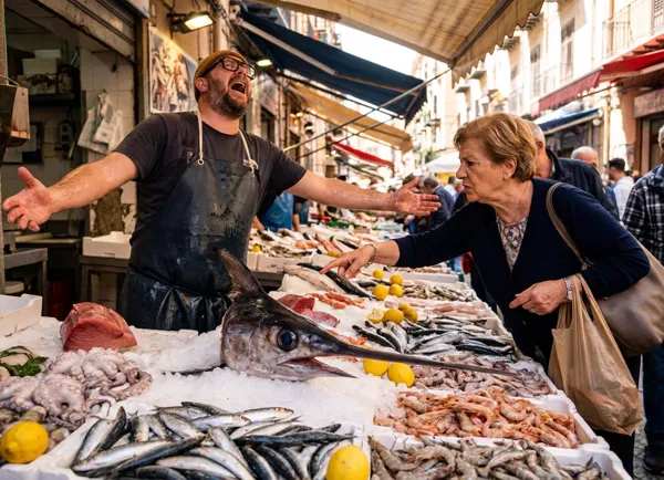 A Lively Market Scene in Palermo