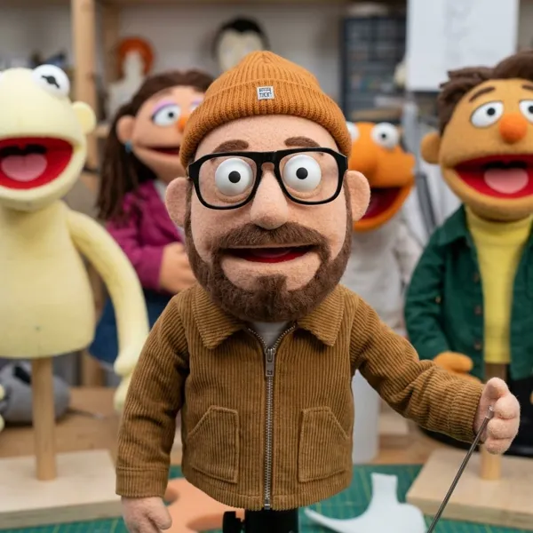 Custom Muppet portrait of a man in a workshop