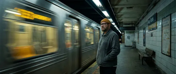 The person alone on a subway platform late