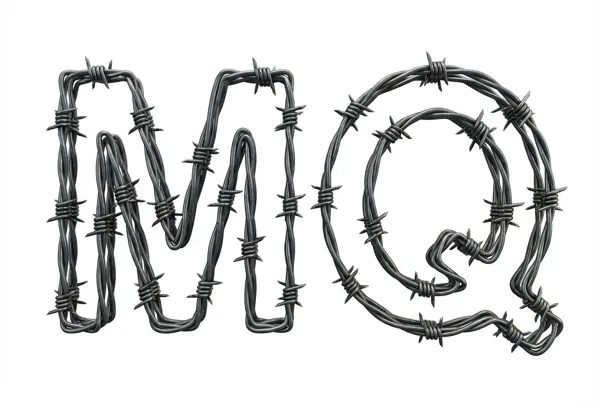 Letters M and Q formed from barbed wire